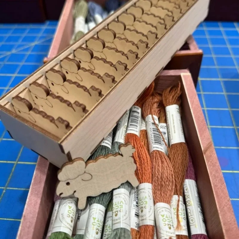1 Spool Set For Yarn Storage, Wood, Dog, Sheep, Cat, Rabbit Shapes
