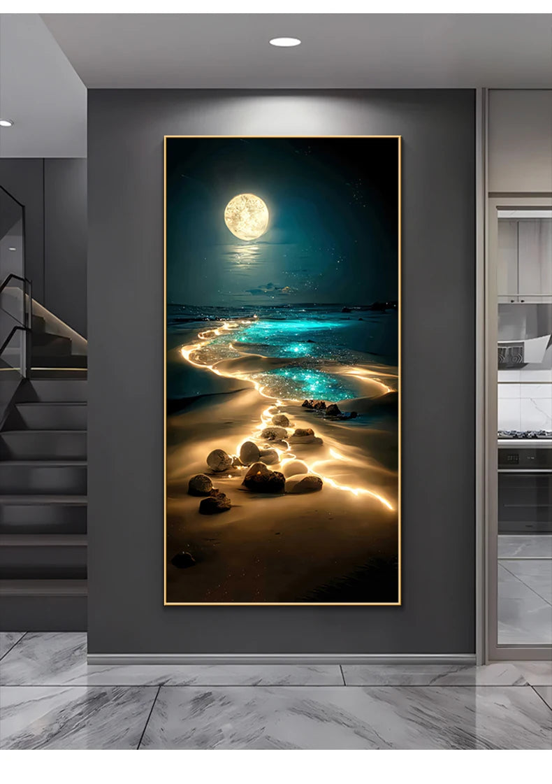 Moonlight On Ocean Waves. Light Painting