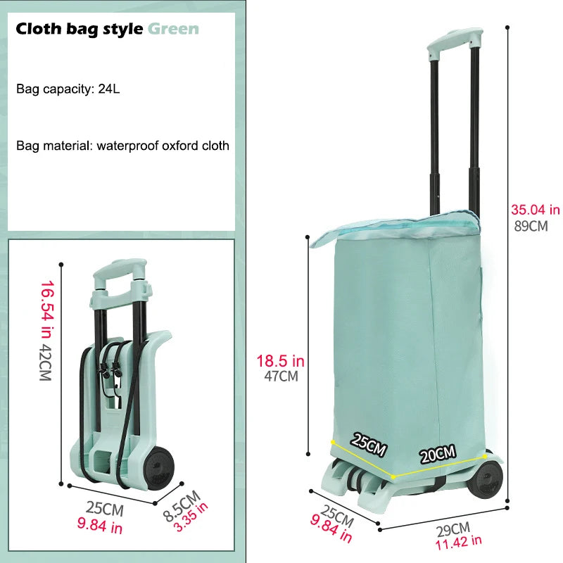 Folding Wheeled Hand Trailer, 2 Styles With Cloth Bag for Shopping, 2 Styles  with Basket for Tools