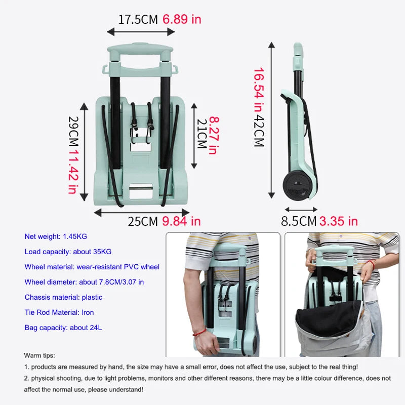 Folding Wheeled Hand Trailer, 2 Styles With Cloth Bag for Shopping, 2 Styles  with Basket for Tools