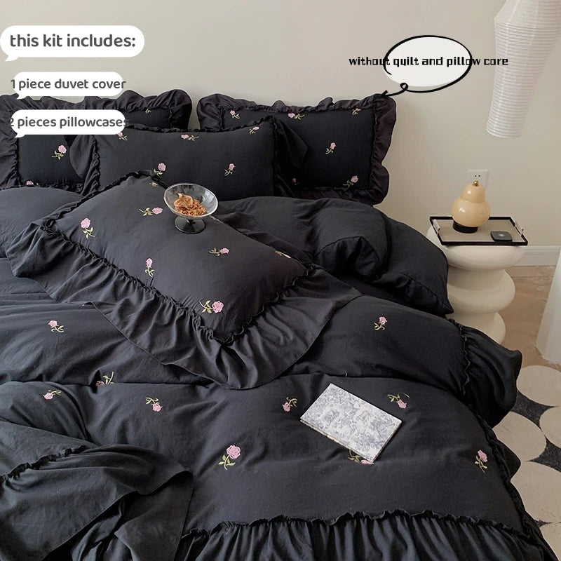 3PCS Rose Embroidered Duvet Cover Set