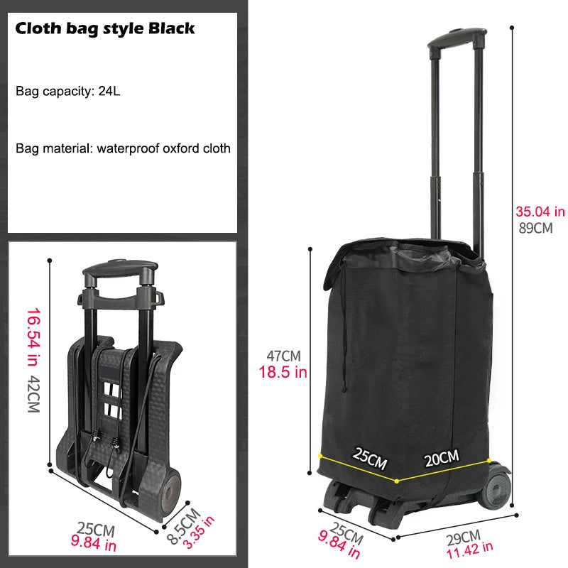 Folding Wheeled Hand Trailer, 2 Styles With Cloth Bag for Shopping, 2 Styles  with Basket for Tools