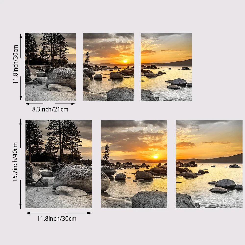 3PCS Frameless Canvas Paintings, Sunset beach, Beautiful Colors