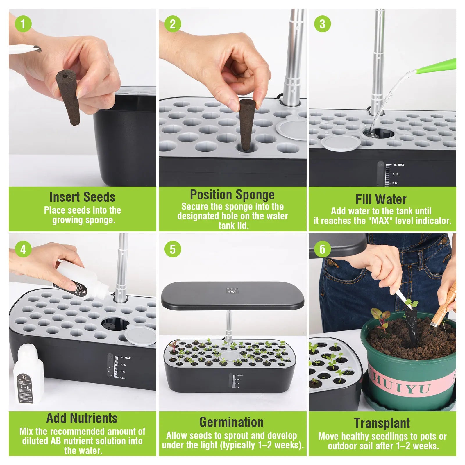 Indoor Hydroponic Grow System, 52 holes Led Grow Light, Automatic Pump 4L tank