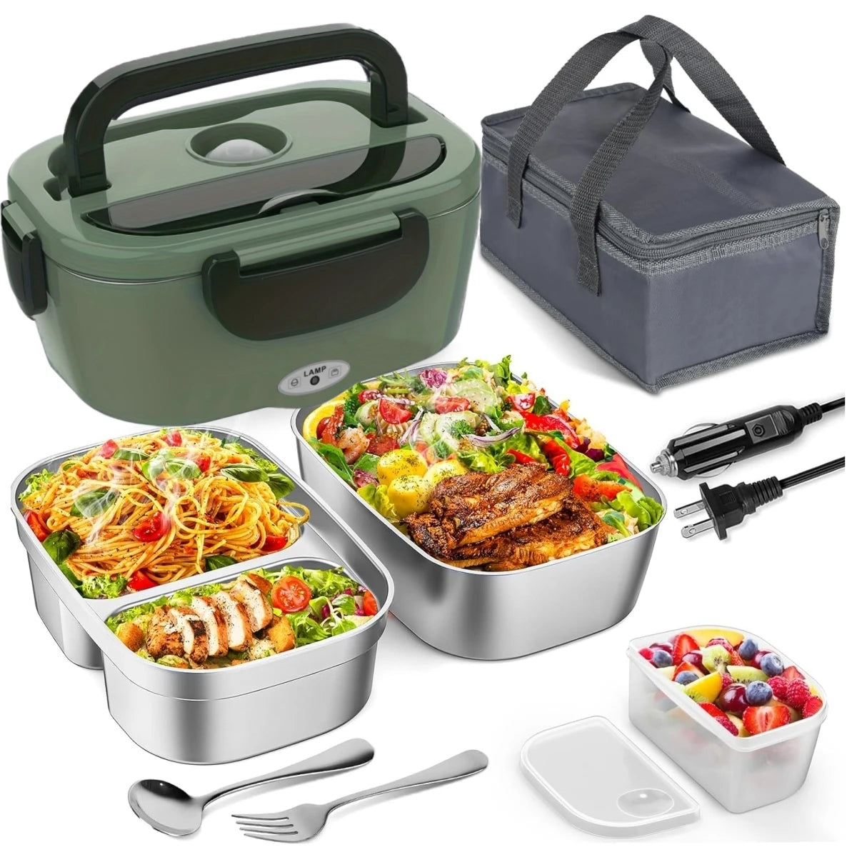 Electric Lunch Box for Adults-60W Fast Heated Lunch Box for Men & Women with Dual 1.5LStainless Steel Containers Fast Heating Portable