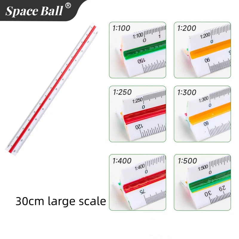 Multi-functional Triangle Ruler  12.5/30cm Drafting Tool Scale Ruler Architect Technical Ruler