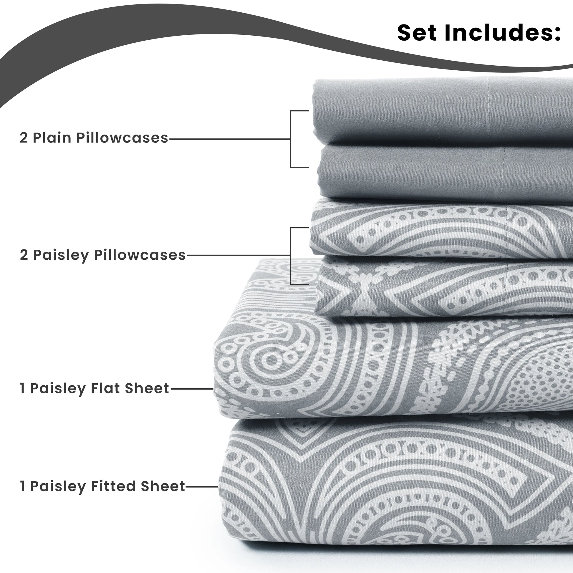 Lux Decor 6Pc Paisley Sheet Set – Soft Microfiber, Wrinkle-Free, Luxurious Printed Bed Sheets