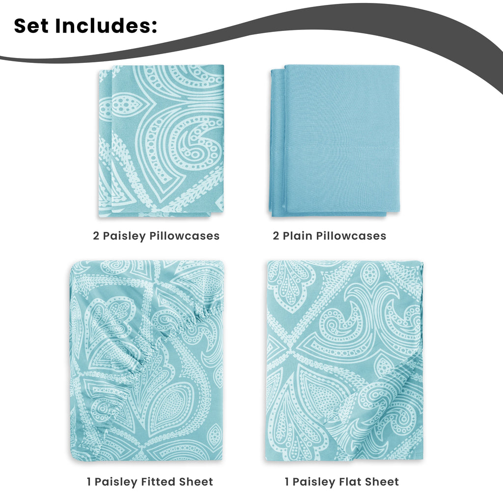 Lux Decor 6Pc Paisley Sheet Set – Soft Microfiber, Wrinkle-Free, Luxurious Printed Bed Sheets