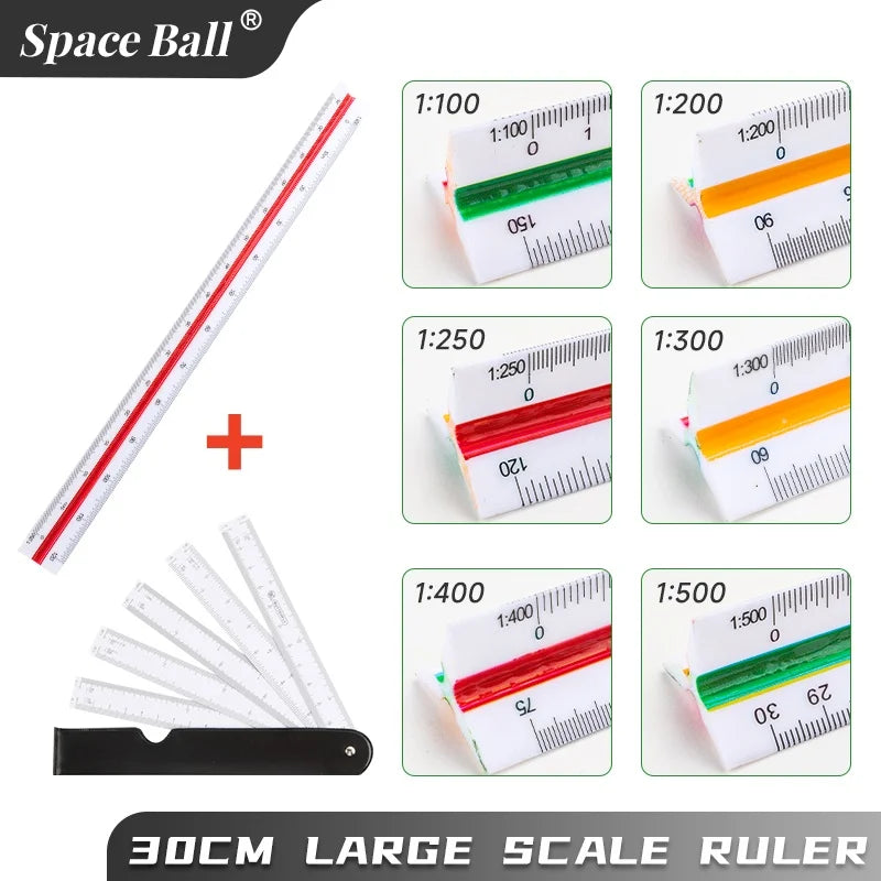 Multi-functional Triangle Ruler  12.5/30cm Drafting Tool Scale Ruler Architect Technical Ruler