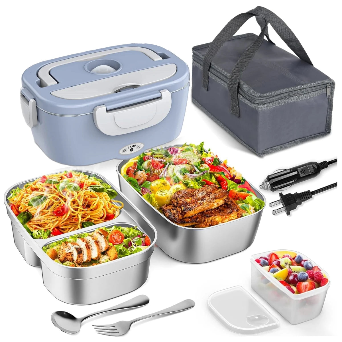 Electric Lunch Box for Adults-60W Fast Heated Lunch Box for Men & Women with Dual 1.5LStainless Steel Containers Fast Heating Portable