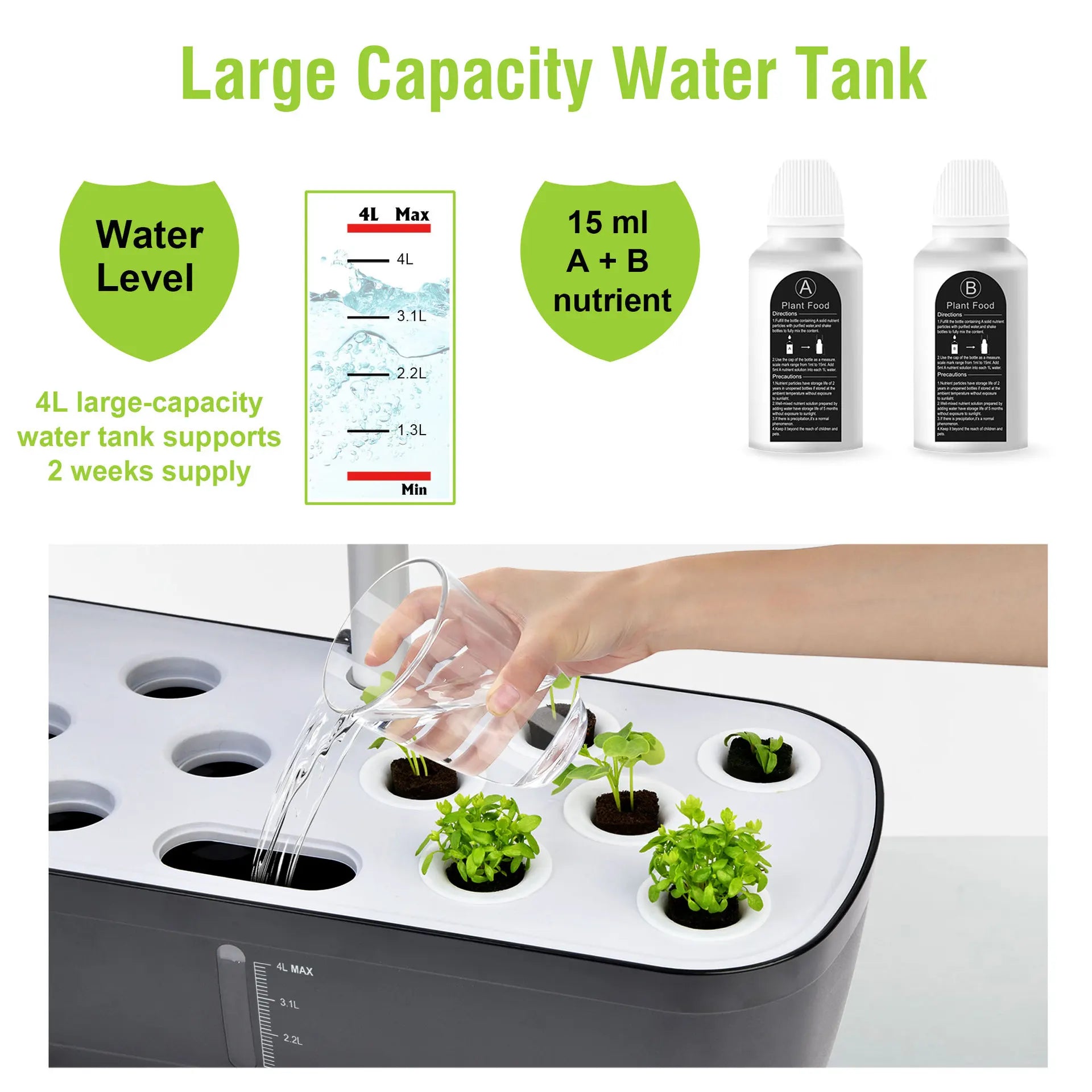 Indoor Hydroponic Grow System, 52 holes Led Grow Light, Automatic Pump 4L tank