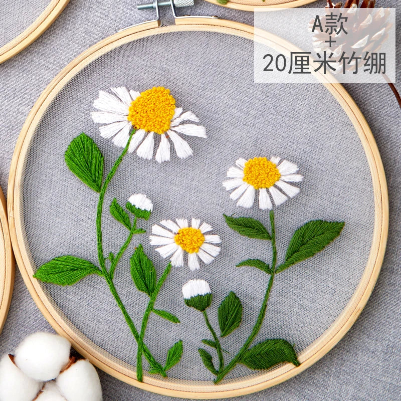 Embroidery Flowers, plants, Pattern, Tools, Beginner Stitch Kit.
