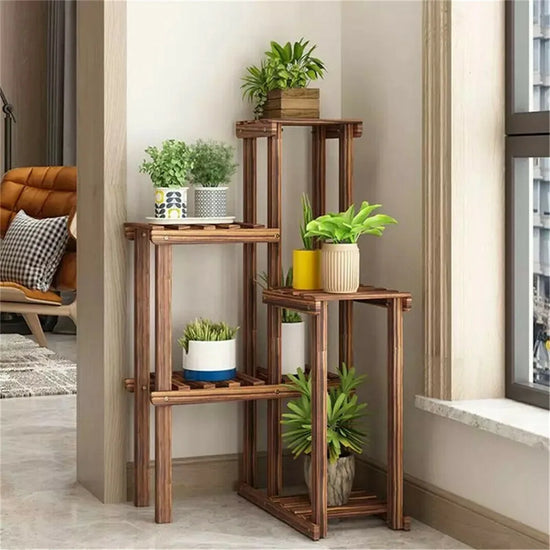 Plant Corner Stand 6 Tier Wood Shelf Indoor Outdoor Displaying Shelves