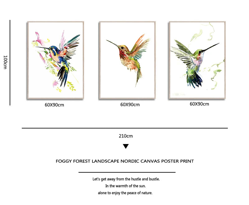 Lovely Colorful Abstract Hummingbirds Prints on Canvas