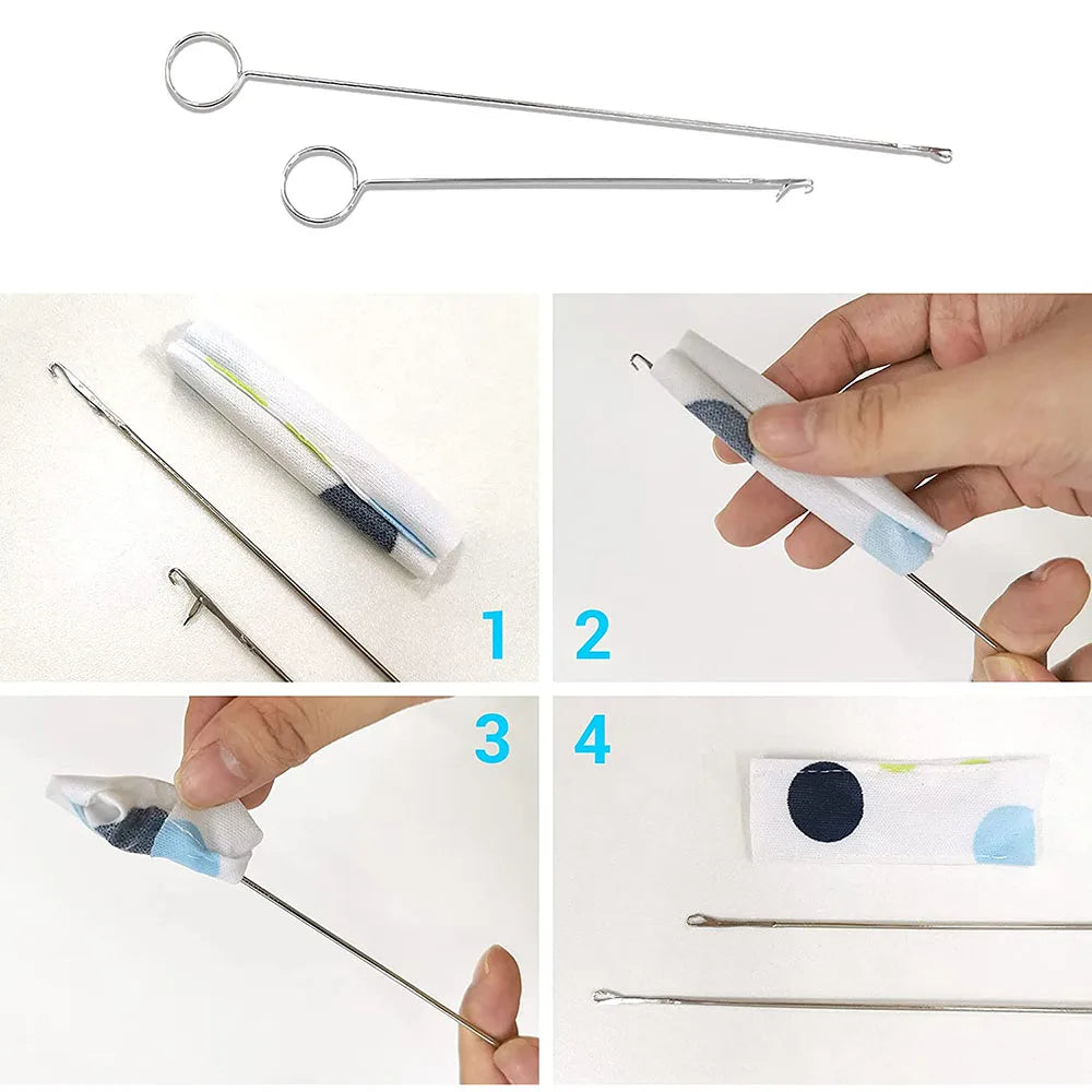Flexible Drawstring Threader, Loop Turner, Metal Hook Tweezers, Flat Plastic Threader