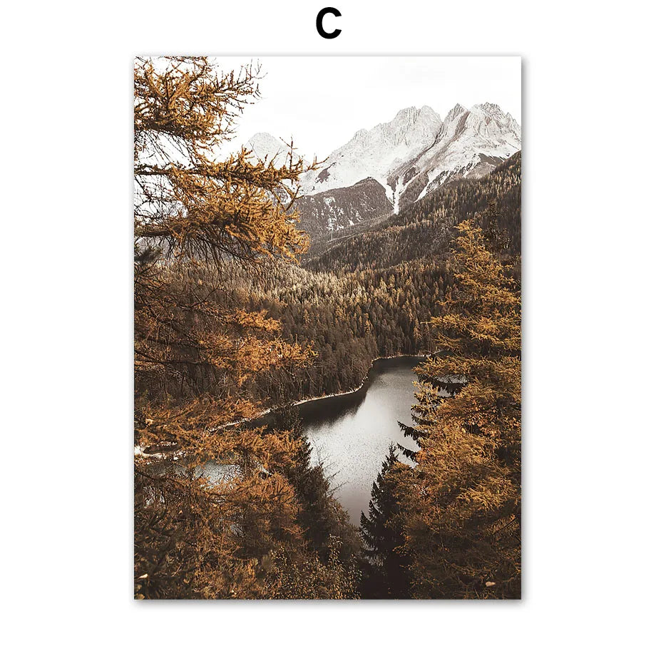 Wall Art Canvas Painting Fall Hill Pine Forest Fox Deer Wolf Nordic Posters And Prints Wall Pictures For Living Room Home Decor