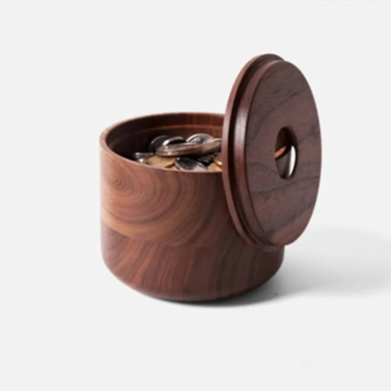 Japan Style Black Walnut Bank for Coins With Lid