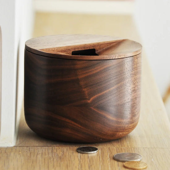 Japan Style Black Walnut Bank for Coins With Lid