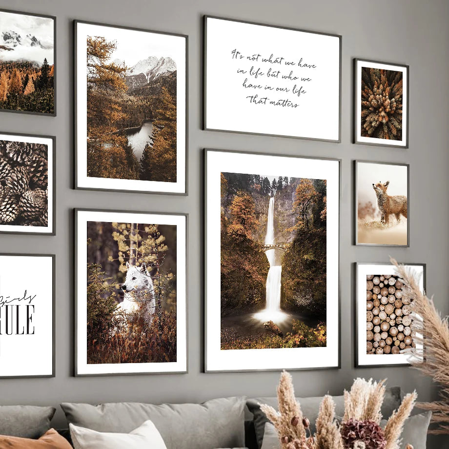 Wall Art Canvas Painting Fall Hill Pine Forest Fox Deer Wolf Nordic Posters And Prints Wall Pictures For Living Room Home Decor