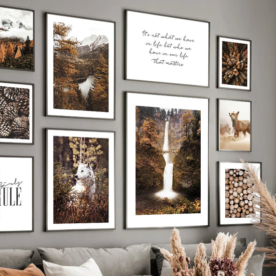 Wall Art Canvas Painting Fall Hill Pine Forest Fox Deer Wolf Nordic Posters And Prints Wall Pictures For Living Room Home Decor
