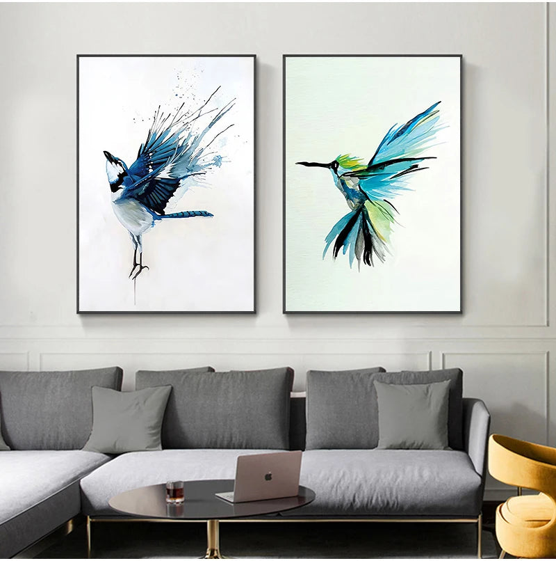 Lovely Colorful Abstract Hummingbirds Prints on Canvas