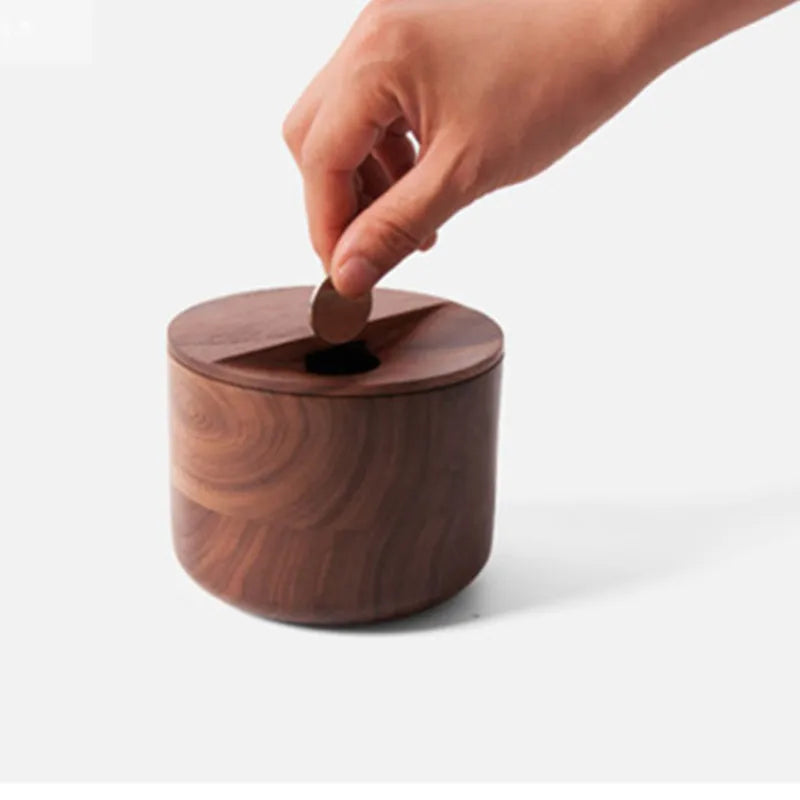 Japan Style Black Walnut Bank for Coins With Lid
