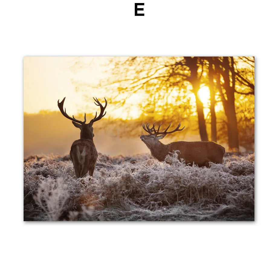 Wall Art Canvas Painting Fall Hill Pine Forest Fox Deer Wolf Nordic Posters And Prints Wall Pictures For Living Room Home Decor