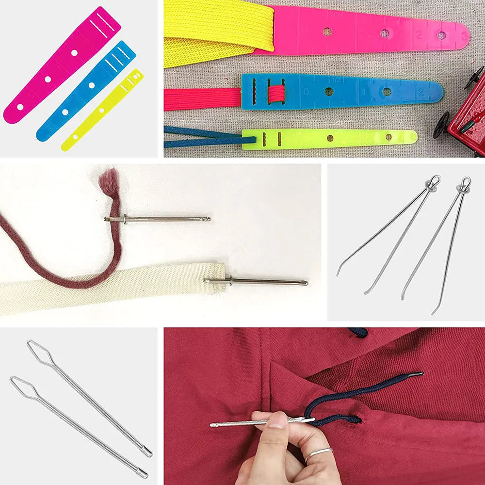 Flexible Drawstring Threader, Loop Turner, Metal Hook Tweezers, Flat Plastic Threader