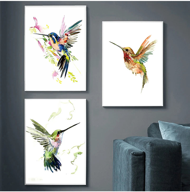 Lovely Colorful Abstract Hummingbirds Prints on Canvas