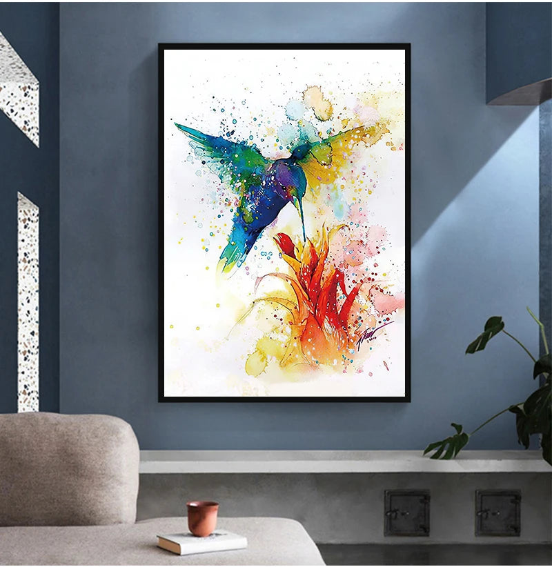 Lovely Colorful Abstract Hummingbirds Prints on Canvas
