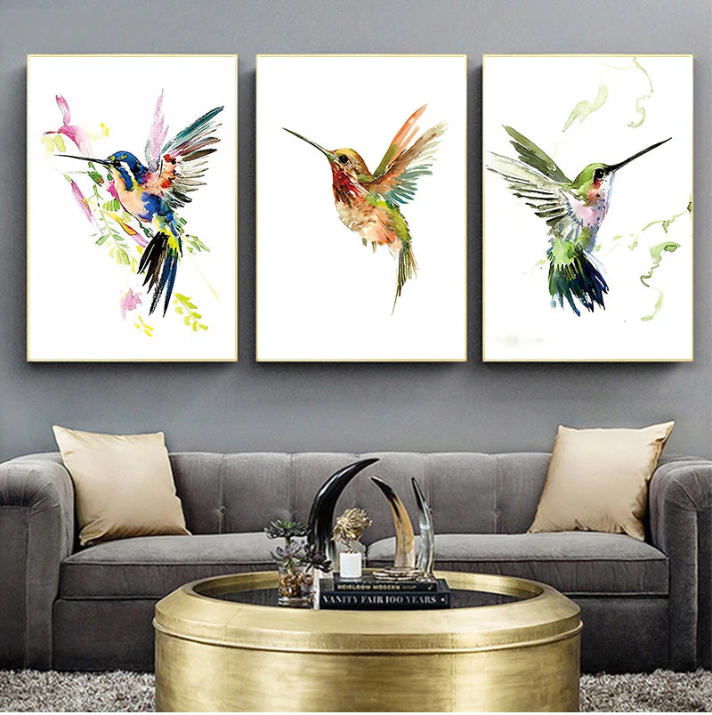 Lovely Colorful Abstract Hummingbirds Prints on Canvas