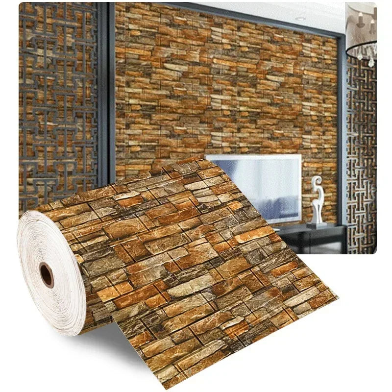70cmx1/5/10m 3DWallpaper Waterproof Decoration Self-Adhesive Foam Brick Wallpaper