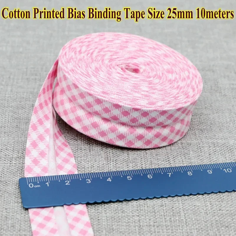 Cotton Bias Tape Ribbon Dots Grid Stripe Tartan Checked Scottish Printed 25mm 1" 10m Cotton Twill Fabric Fold