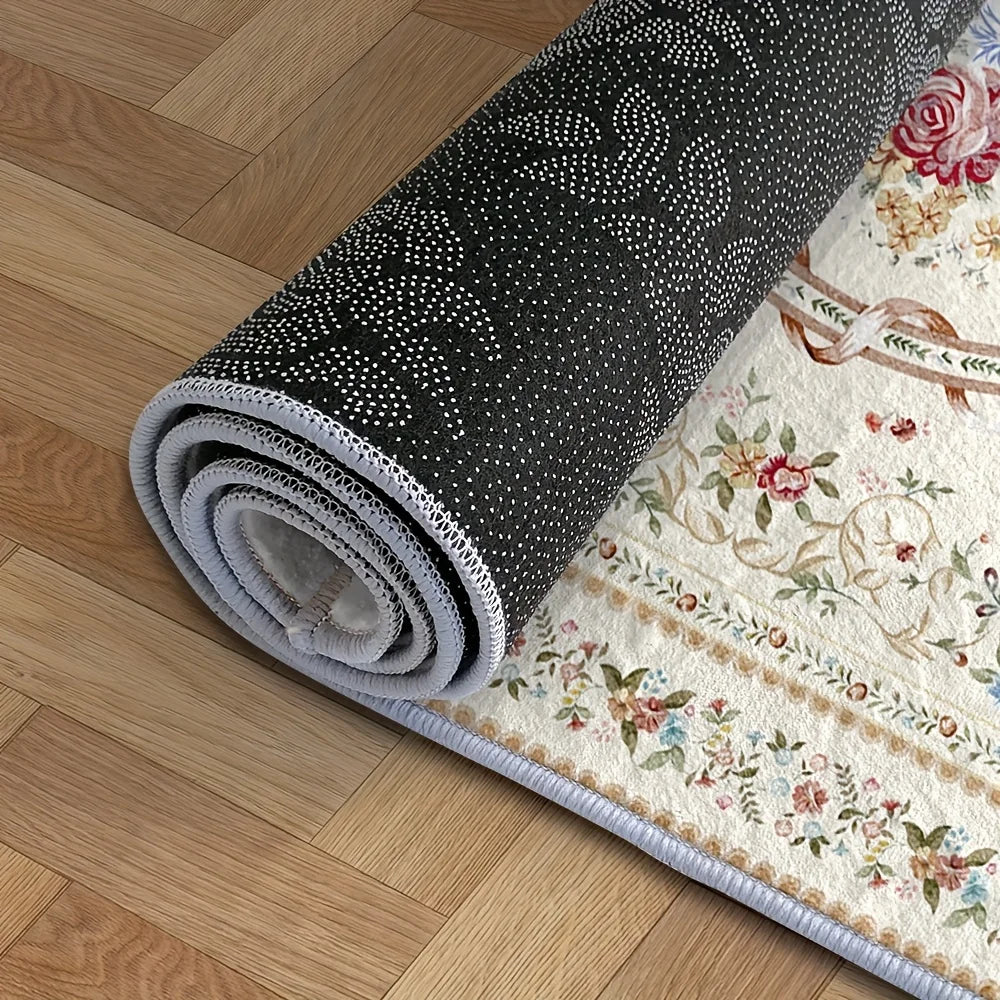 Velvet 850 Gram/Sq Meter Floral Design, Washable Area Rug