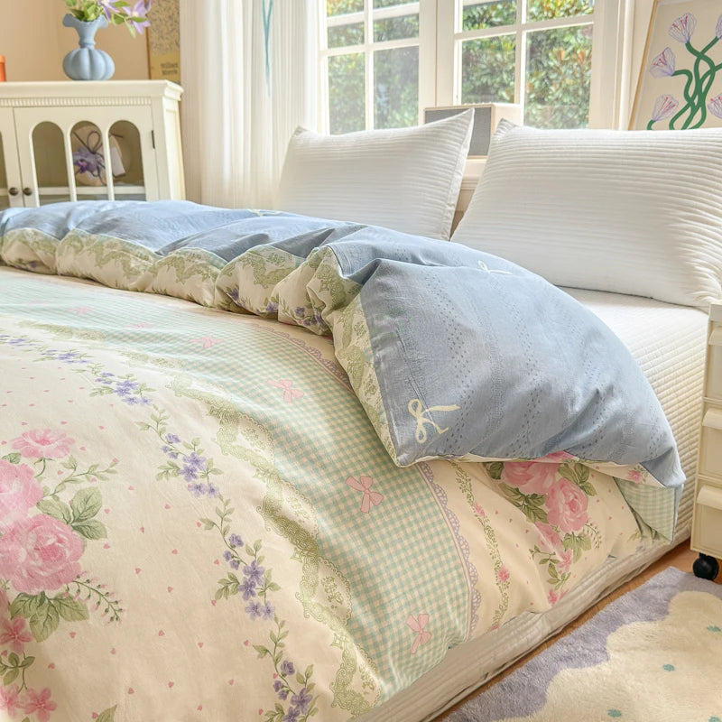 100% Cotton Duvet Cover - Floral Printed Design, Luxury Pre-Washed Finish, Single Duvet Cover for Bedroom - Easy Care