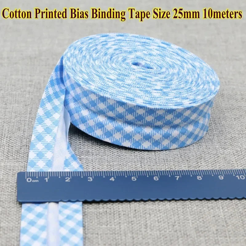 Cotton Bias Tape Ribbon Dots Grid Stripe Tartan Checked Scottish Printed 25mm 1" 10m Cotton Twill Fabric Fold