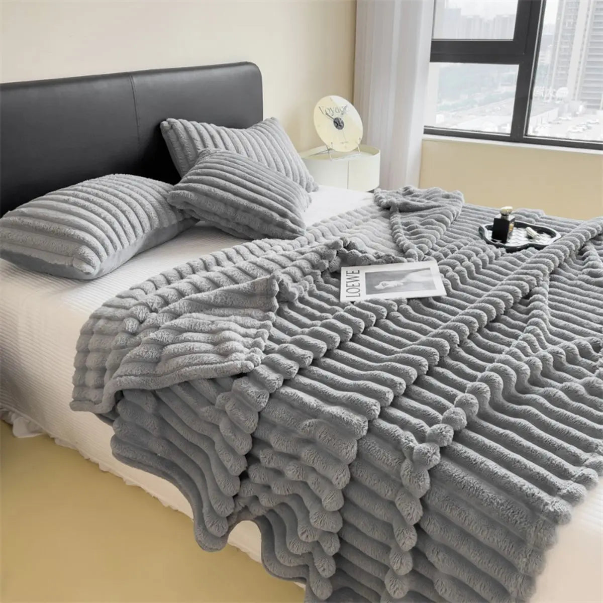 Solid Color Thick Wide Striped Blanket, Use As a Sofa Throw, or Bed Blanket