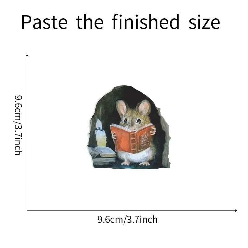 3Pc Realistic Reading Mouse Hole Sticker for Stairs  And Corners