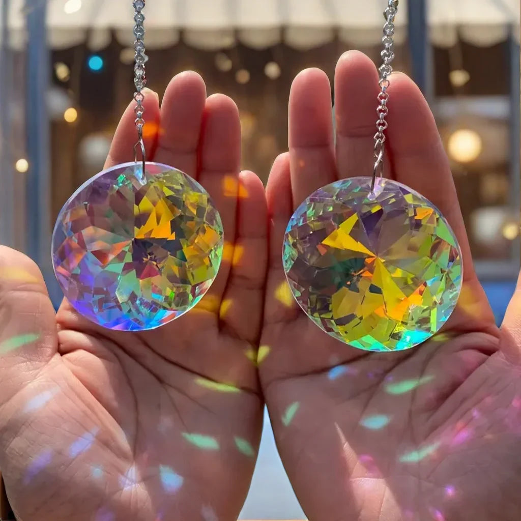 2PCS Round Crystal Sun Catchers Glass Prism Hanging Sun Catchers