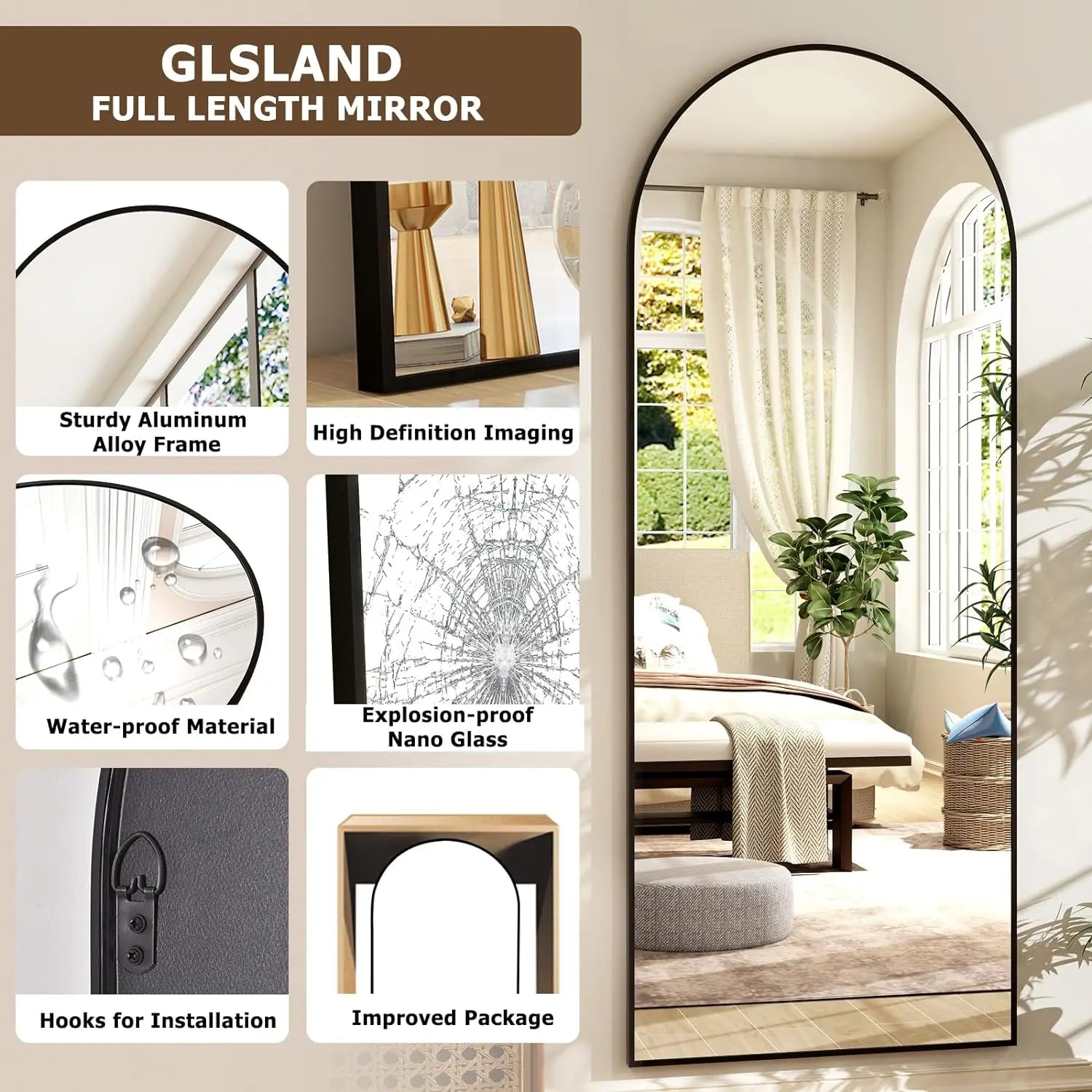 Arched Full-Length Mirror 21x64 Inch