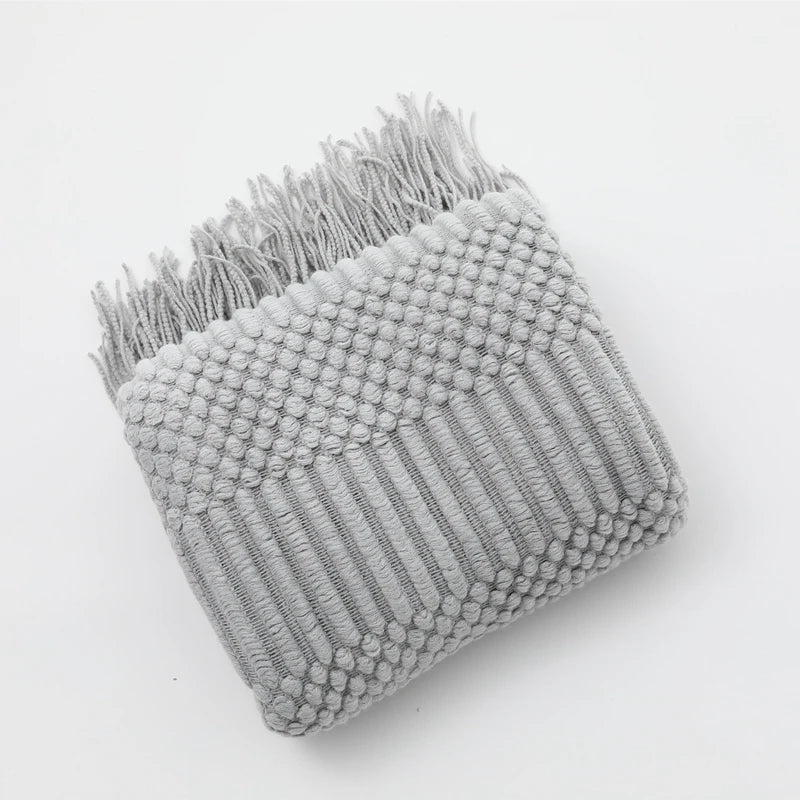 Khaki Knitted Throw/Blanket With Fringe Luxury Farmhouse