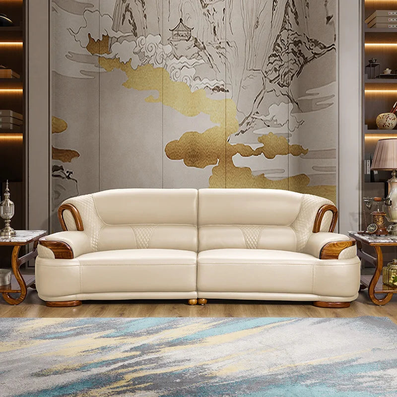Luxury Living Room Furniture, Leather and Wood, Sold by Individual Pieces