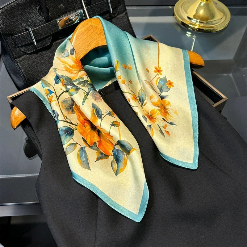 Scarf 100% Silk Bandana Women Square Scarves, Luxury High Quality