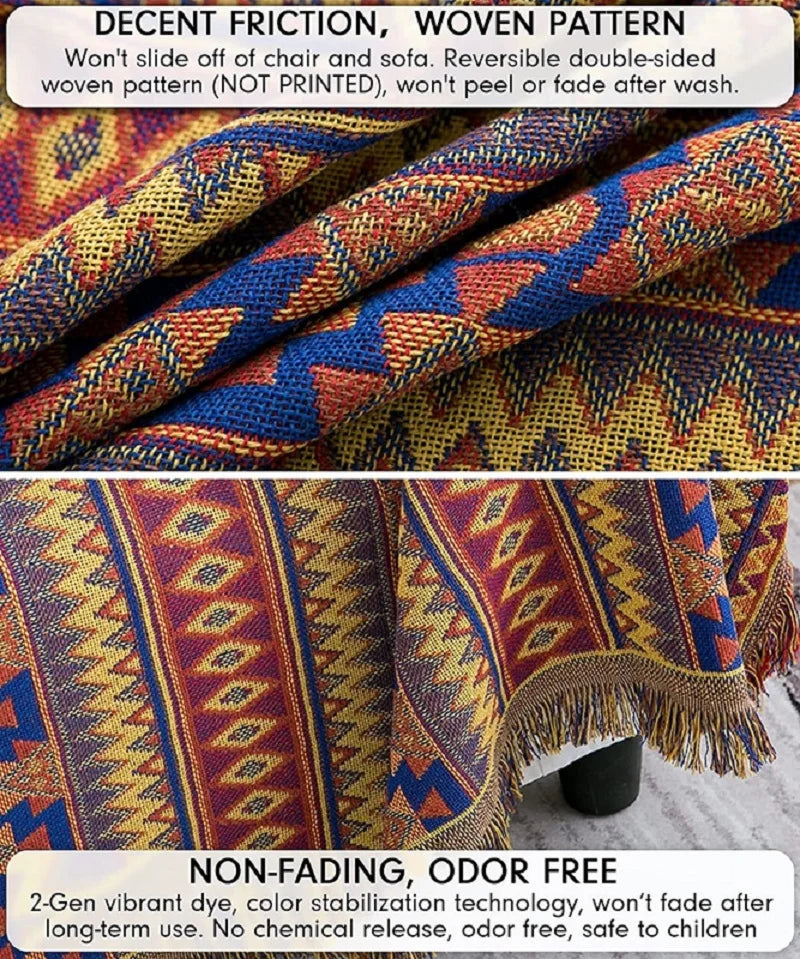 Inyahome-BoHo Throw Blanket, Colorful Chenille for Sofa Recliner, Furniture cover