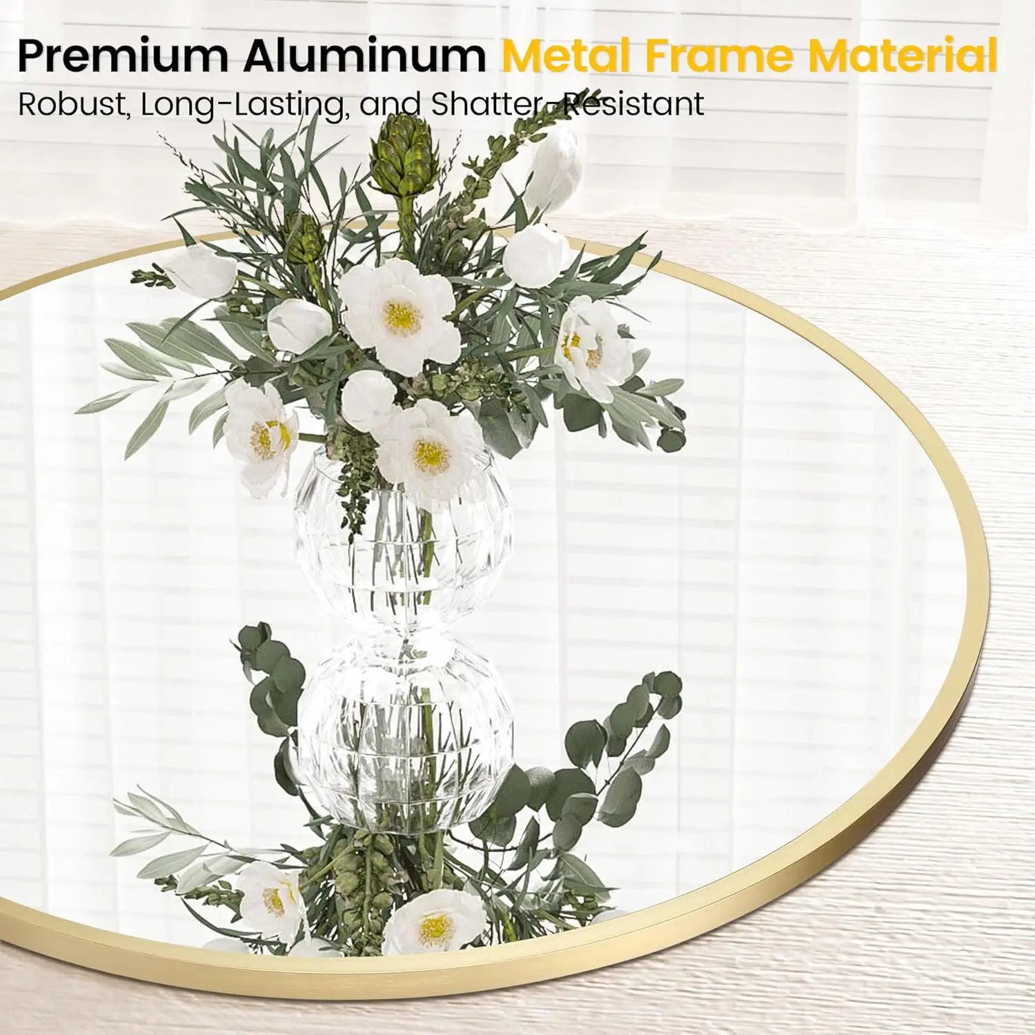 E-Thick Round Mirror Gold Aluminum Frame Wall Mounted