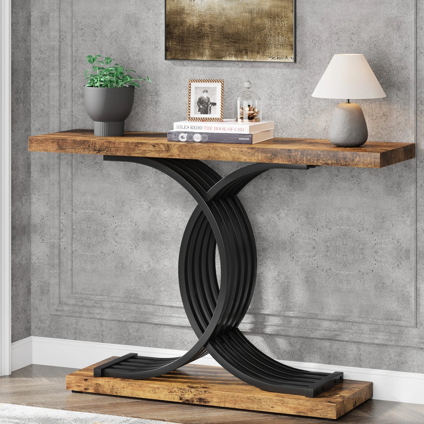 Tribesigns Entryway Table Faux Marble 39-Inch Console With Geometric Metal Legs