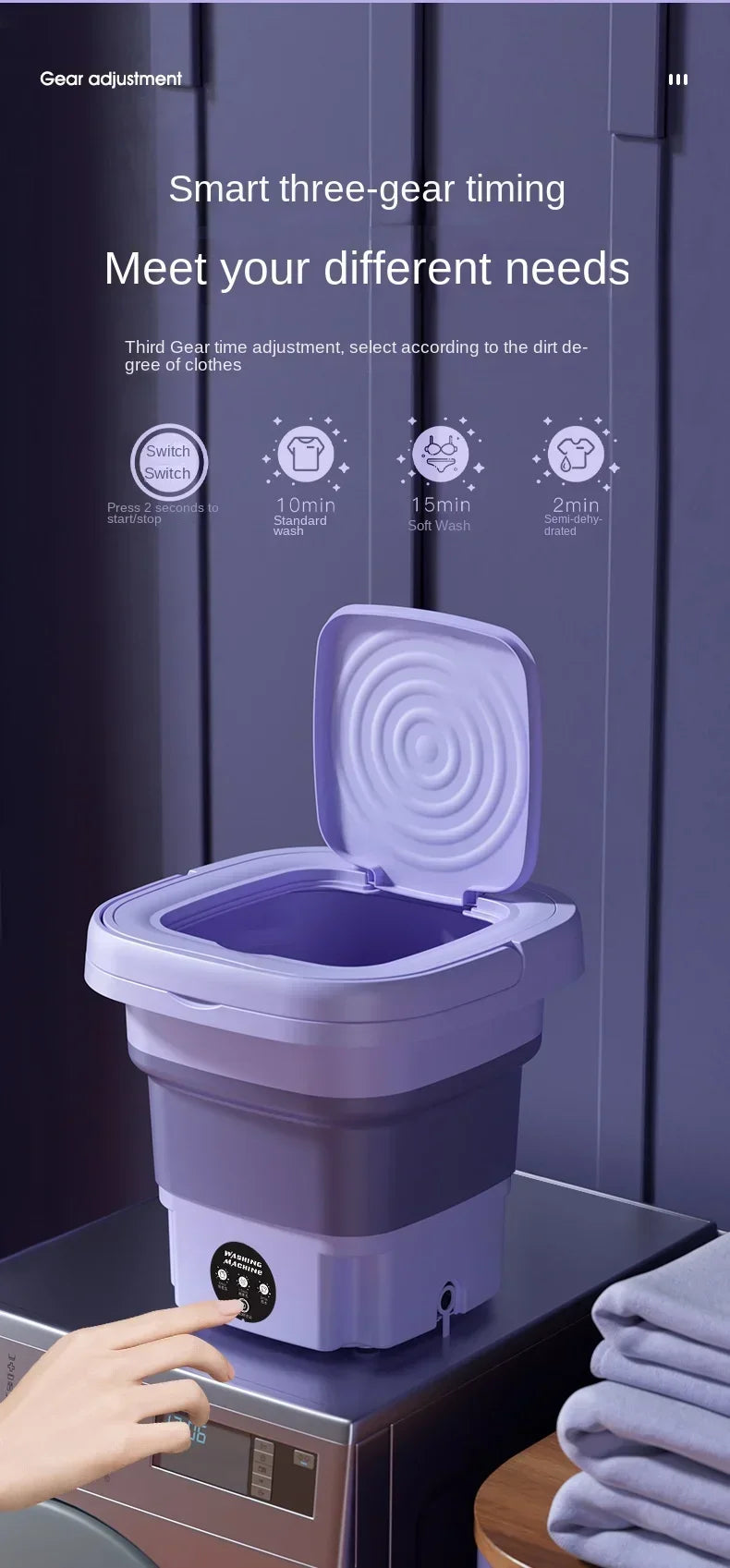 Portable Washing Machine, 8L Small Foldable Spin Dryer, Mini Laundry for Socks and Underwear Lightweight Efficient