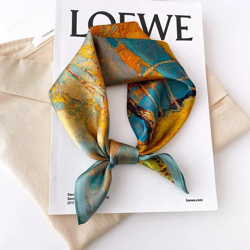 Scarf 100% Silk Bandana Women Square Scarves, Luxury High Quality