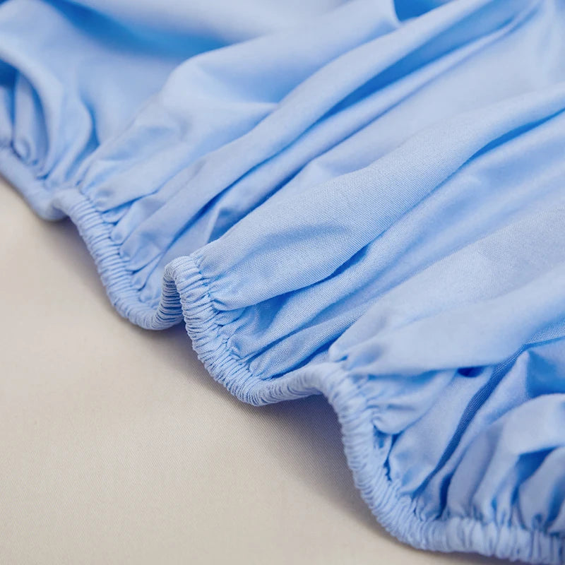 Kuup Polyester 3pcs Solid Color Queen Size Bedding Set - Fitted Sheet & Pillowcases with Elastic Band Mattress Cover