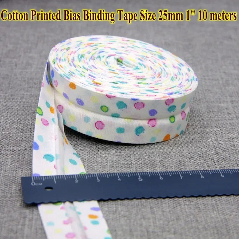Cotton Bias Tape Ribbon Dots Grid Stripe Tartan Checked Scottish Printed 25mm 1" 10m Cotton Twill Fabric Fold